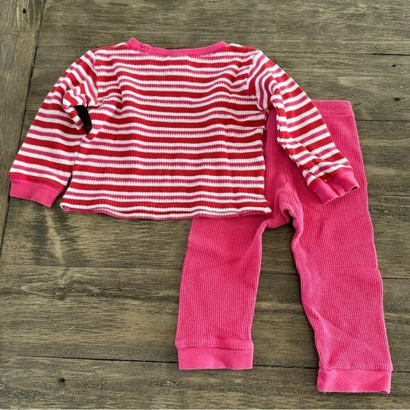 Vintage Gymboree Baby Girls XS 2 Piece Set Thermal Knit Top Pants Striped Pink - Picture 3 of 5